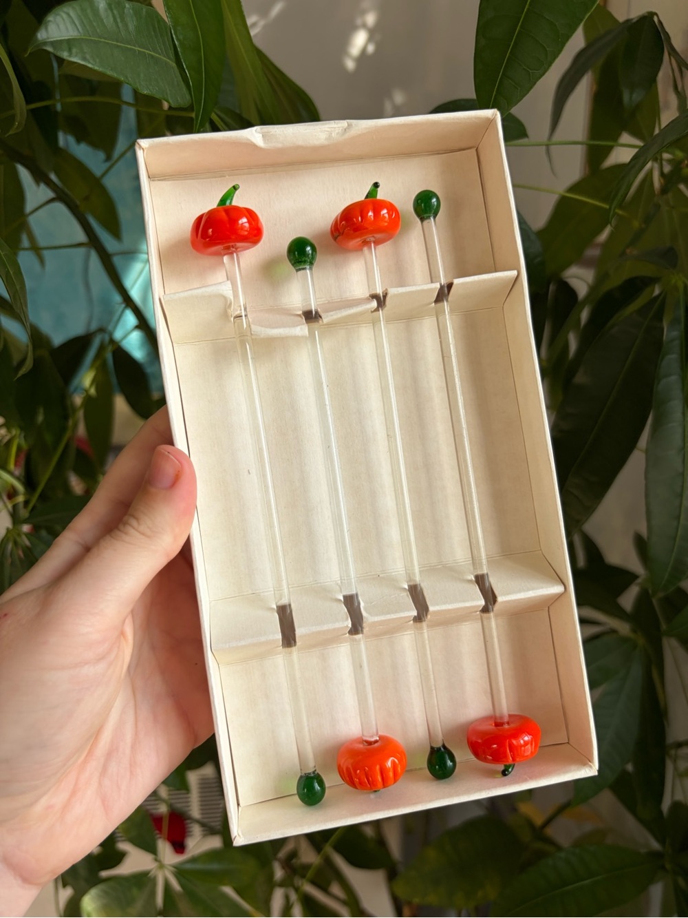 Handmade Glass Pumpkin Drink Stir Sticks - Set of 4